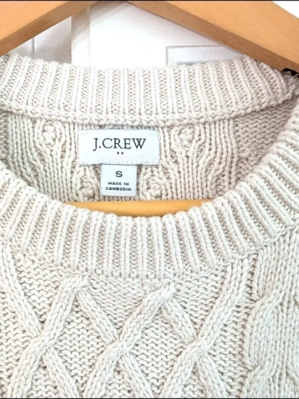 J. Crew 100% Cotton Cable-Knit Crewneck Sweater Ivory Size S